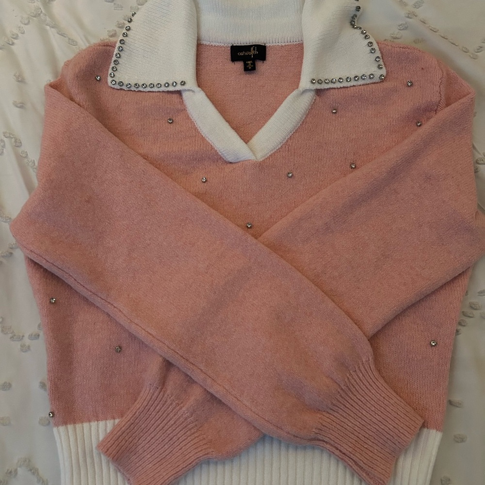 ontwelfth Pink and White Embellished Sweater